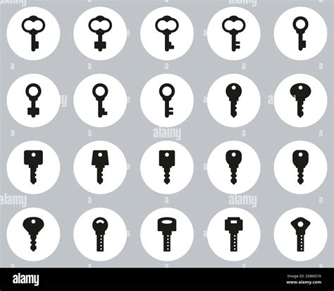 Keys Or Various Shapes Of Keys Icons Black And White Flat Design Circle