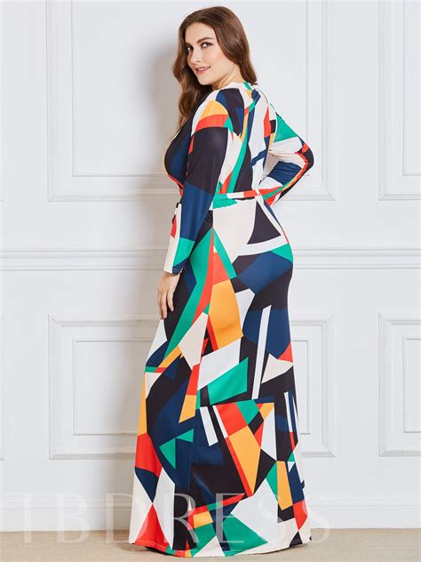 Plus Size Color Block Lace Up Womens Maxi Dress