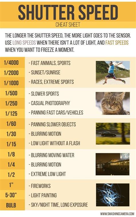 Shutter Speed Cheat Sheet Photography Tips Photograph