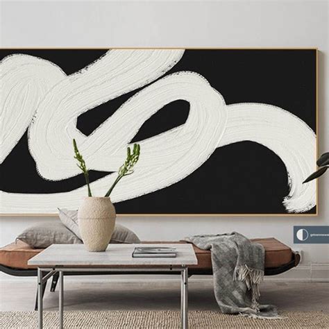 Large Black Wall Art Black And White Abstract Painting Etsy