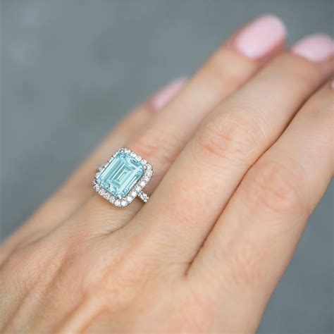 Aquamarine And Diamond Engagement Ring 14k White Gold 332ct Ad1596