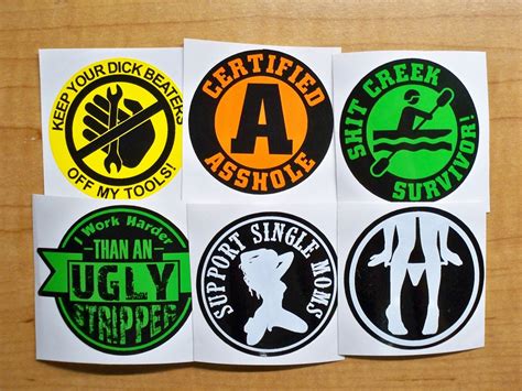 6 Pack Funny Hard Hat Stickers Dick Beaters A Hole Shit Etsy
