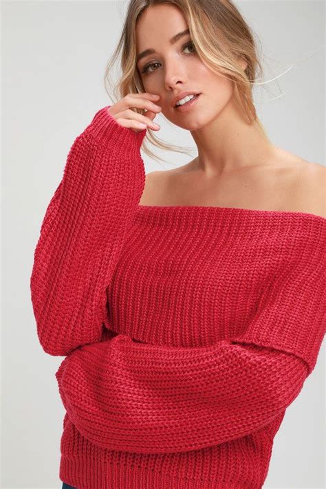 Carmichael Red Off The Shoulder Knit Sweater Vertical Striped Shirt