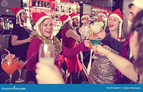 Guy With Two Girls On New Year Party In Bar Stock Image Image Of Nightclub Elegant 237424611