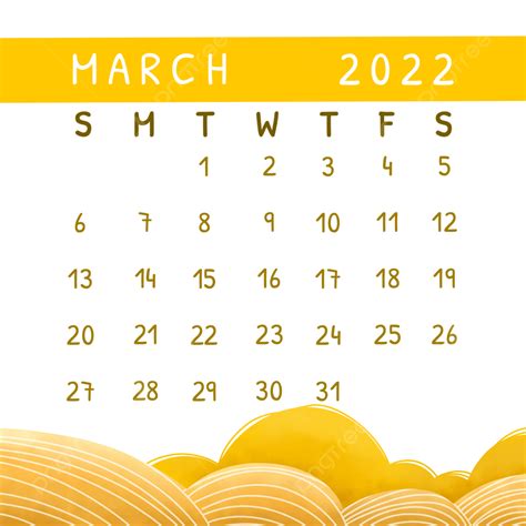 Gambar Kalender Maret 2022 Dengan Warna Kuning Dan Hiasan Awan Cat Air