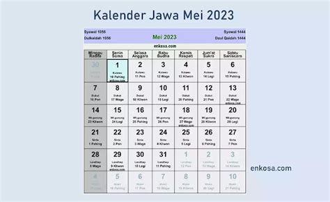 Kalender Jawa April 2023 Lengkap Hari Baik