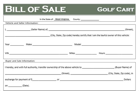 Free West Virginia Golf Cart Bill Of Sale Template Off Road Freedom