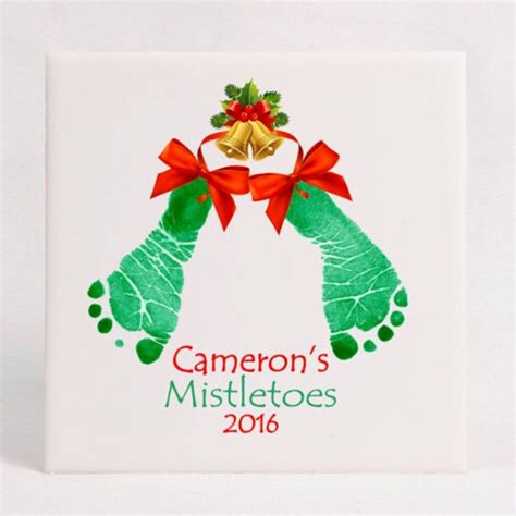 Mistletoes Footprints Holiday Keepsake Tile Using Your Childs Actual