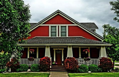 Red Craftsman Home Arts And Crafts Bungalow Craftsman Homes