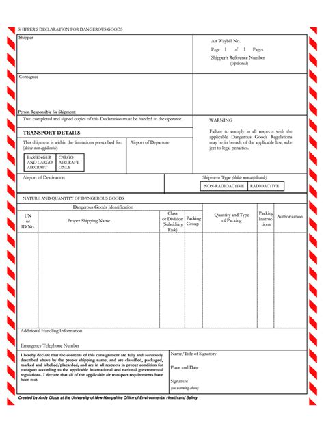 Unh Shippers Declaration For Dangerous Goods Fill And Sign Printable