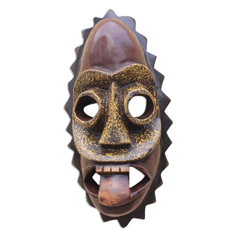 Whimsical African Sese Wood Mask From Ghana Tongue Novica