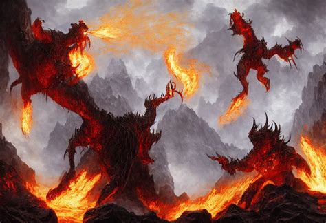 Krea A Flaming Balrog Guarding The Mines Of Moria Carrying A Flaming
