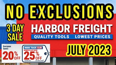 harbor freight 3 day sale no exclusions super coupon july 2023 youtube