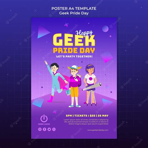 Plantilla De Póster Del Día Del Orgullo Geek Con Personas Y Sus