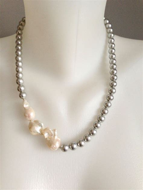 Baroque Pearl Necklace Shell Pearl Necklace Statement Etsy Elegant