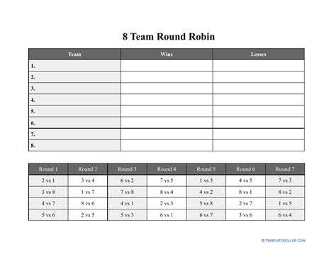 9 Team Round Robin Printable Tournament Bracket 8 Team Round Robin