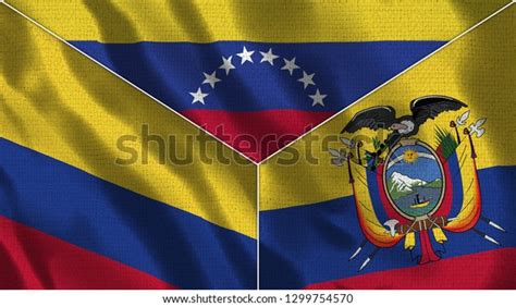 Colombia Venezuela Ecuador Realistic Three Flags Stock Illustration