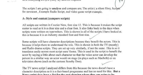 Unit 11 Script Writing For Media Products Example Of Marking Lo1