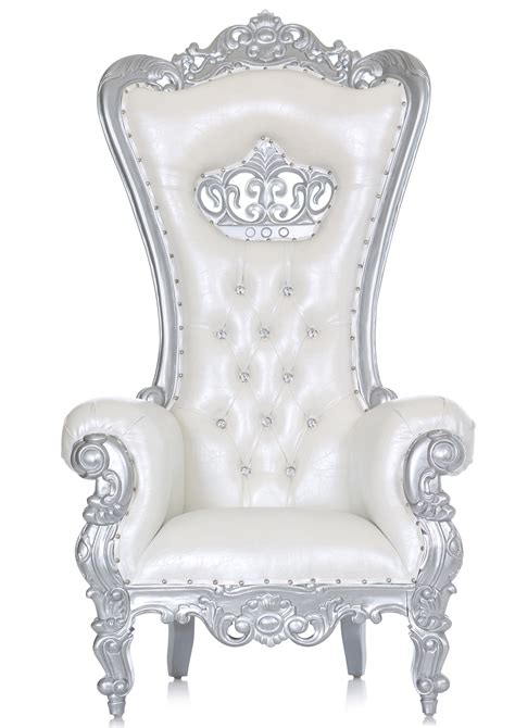 An Ornate White Chair With Silver Trimmings On The Arm And Back