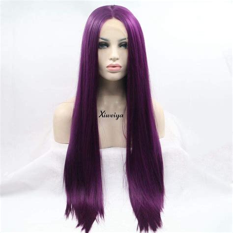 Xiweiya Long Silky Straight Purple Hair Wig For Women Soft Middle Part Synthetic