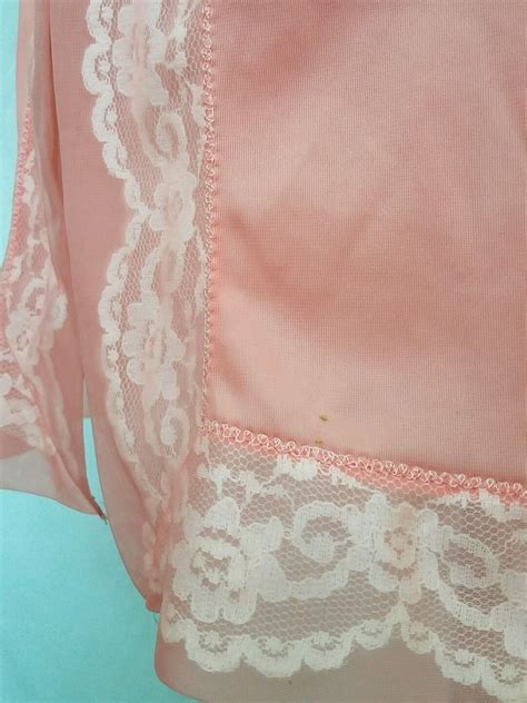 Vintage Lingerie Lace Sheer Nighty Coral Beige Sexy B Gem
