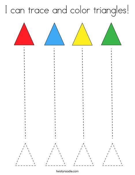 Three Different Colored Triangles With The Words I Can Trace And Color