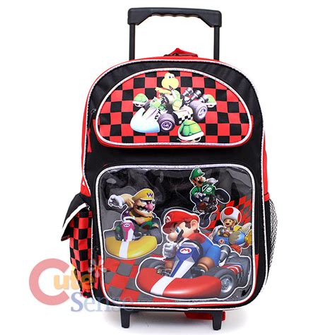 Wii Super Mario Kart School Roller Backpack Rolling Bag 16 Large Ebay