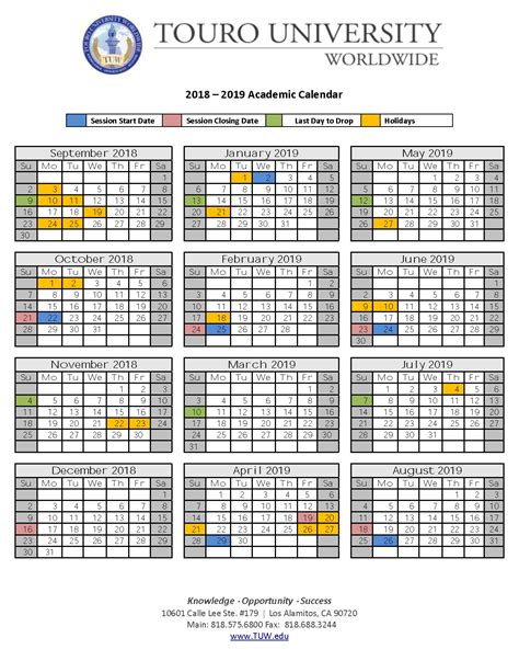 Touro University Academic Calendar