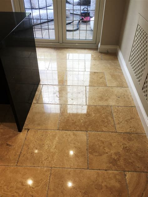 Tumbled Travertine Tiled Floor Polished And Sealed In Horley East