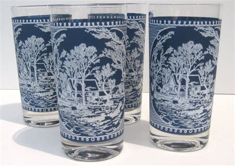 4 Vintage Currier And Ives Drinking Glasses By Mycrochetgarden