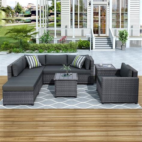 Enyopro 8 Piece Patio Outdoor Furniture Set Pe Rattan Sectional Sofa