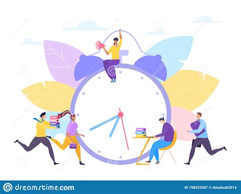 Time Clock For Work Vector Illustration Business People Character