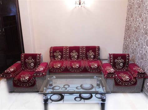 Buy Chahak Flower Chenille Maroon Sofa Slipcover Set With 6 Arms Cover Online At Low Prices In