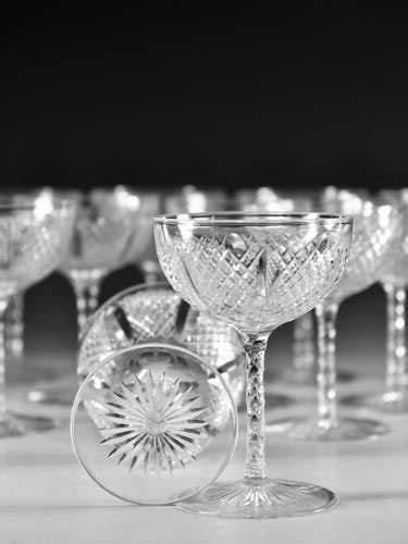 Antique Glass Set Of 13 Fine Quality Champagne Glasses English C1880