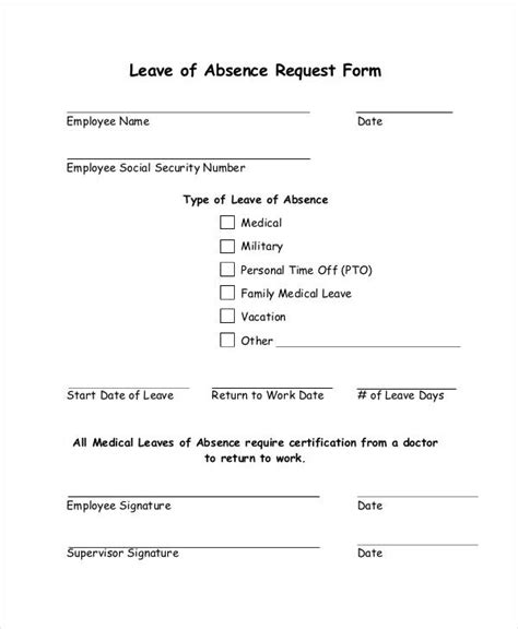 Leave Of Absence Request Form Template Free Free Printable Templates