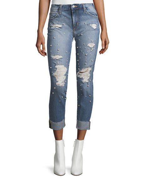 Joe S Jeans The Smith Mid Rise Straight Leg Jeans W Embellishments In
