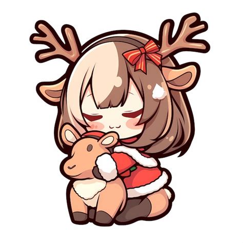 Premium Ai Image Minimal Japanese Kawaii Christmas Deer Girl Chibi