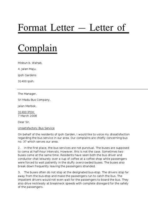 format letter letter  complain