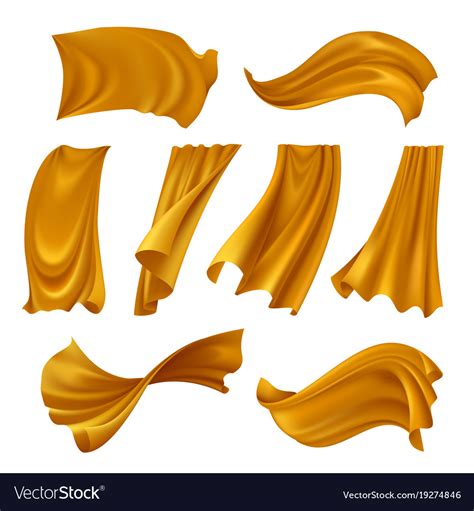 Realistic Fluttering Gold Cloth Set Royalty Free Vector