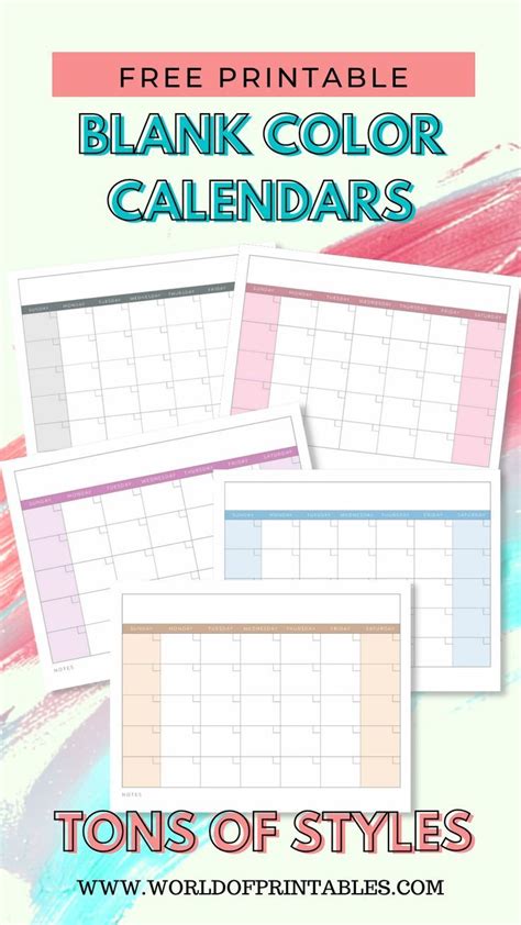 Colorful Blank Calendar Free Printables Video Printable Blank