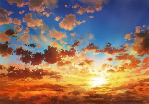 Wallpaper Anime Landscape Sunset Clouds Sky Wallpapermaiden