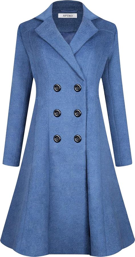 aptro women s winter wool dress coat double breasted pea coat long trench coat clothing