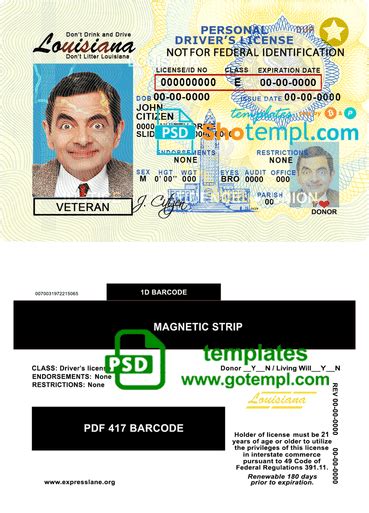 Usa Louisiana Driving License Template In Psd Format