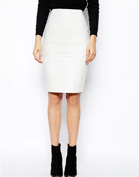 Lyst Asos Leather Pencil Skirt In Knee Length In White