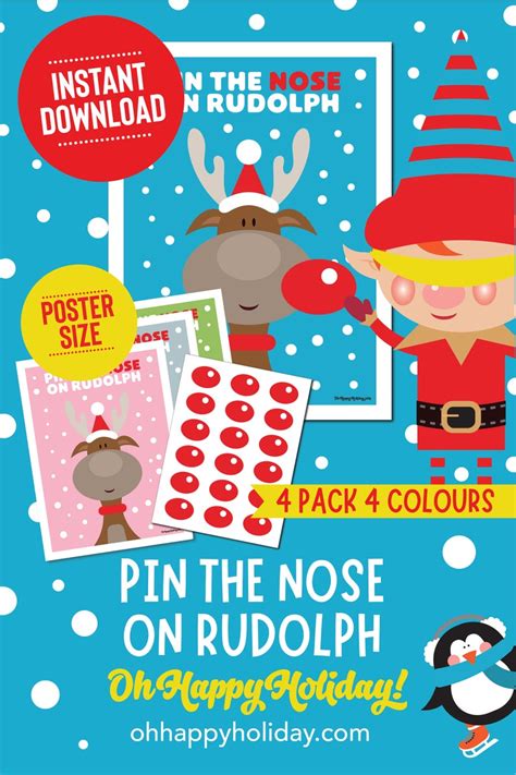 Printable Pin The Nose On Rudolph 4 Pack Instant Download Etsy