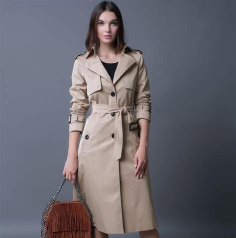 Beige Fashion Slim Sexy Trench Coat Women Medium Long Overcoat Womens