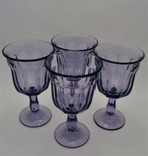 Vintage Set Of Four 4 Purple Glass Goblets Amethyst Etsy Purple Glass Purple Glassware