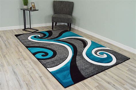 Premium 3d Effect Hand Carved Thick Modern Contemporary Abstract Area Rug Design 327 Turquoise