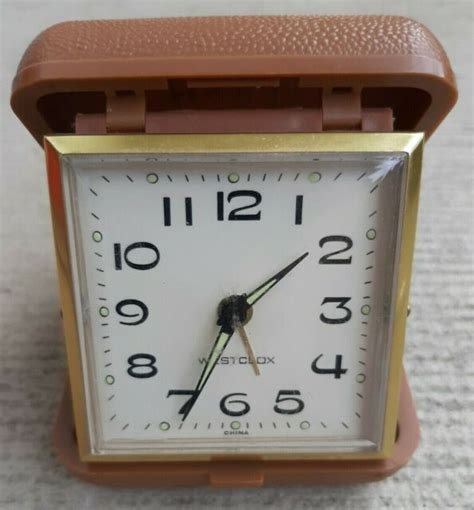 Vintage Westclox Mini Travel Alarm Clock In Tan Light Brown Case Ebay