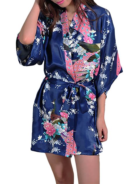 Gifts Are Blue Womens Short Floral Silk Kimono Robes Sizes 2 To 18